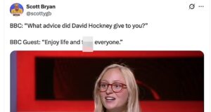 GOSSIP99 : BBC presenter forced to apologise as guest drops f-bomb live on TV during David Hockney tribute after the artist died aged 88