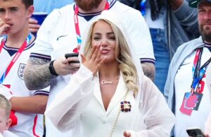 GOSSIP99 : Megan Pickford blows a kiss in the stands as she and Ellie Watkins lead the WAGs at England’s second World Cup game against Ghana