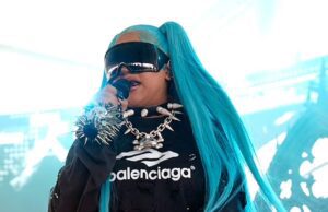 GOSSIP99 : North West, 12, takes the stage in spiked choker and blue pigtails at VERY rowdy music festival… as she gets dad Kanye’s stamp of approval